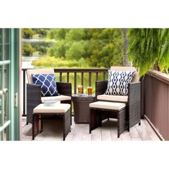 4pc Outdoor Wicker Rattan Set with Cushioned Chairs & Ottomans - Devoko
 image {5}