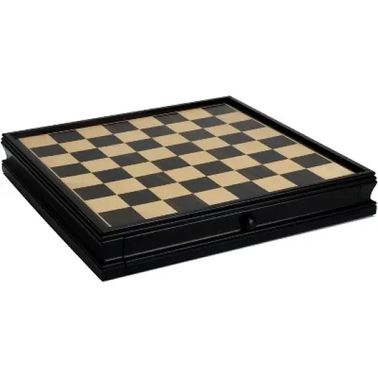 WE Games Medieval Chess & Checkers Game Set - Pewter Chessmen & Black Stained Wood Board with Storage Drawers 15 in. image {3}
