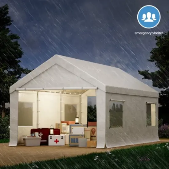 EROMMY 12 Ft X 20 Ft Car Canopy Portable Garage, White image {4}