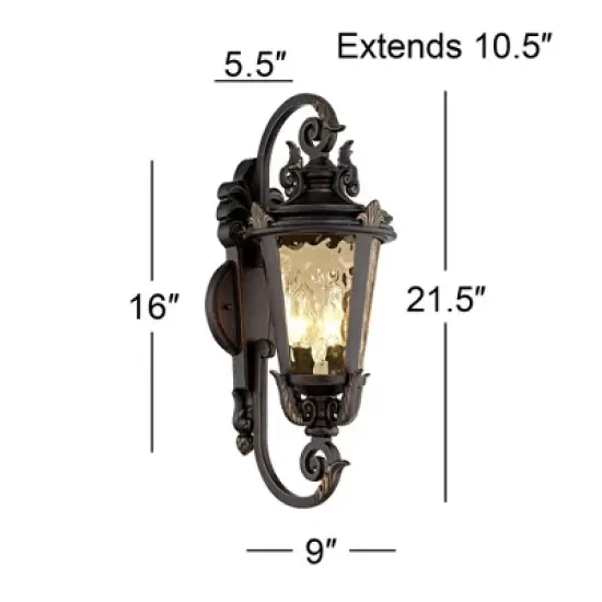 John Timberland Casa Marseille Vintage Rustic Outdoor Wall Light Fixture Bronze Scroll 21 1/2" Hammered Glass for Post Exterior Barn Deck House Porch image {4}