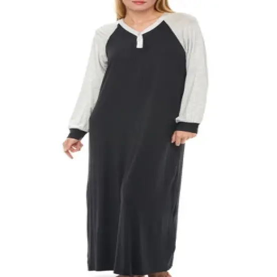 Women's Soft Knit Nightgown, Full Length Long Henley Night Shirt Pajama Top with Pockets image {6}