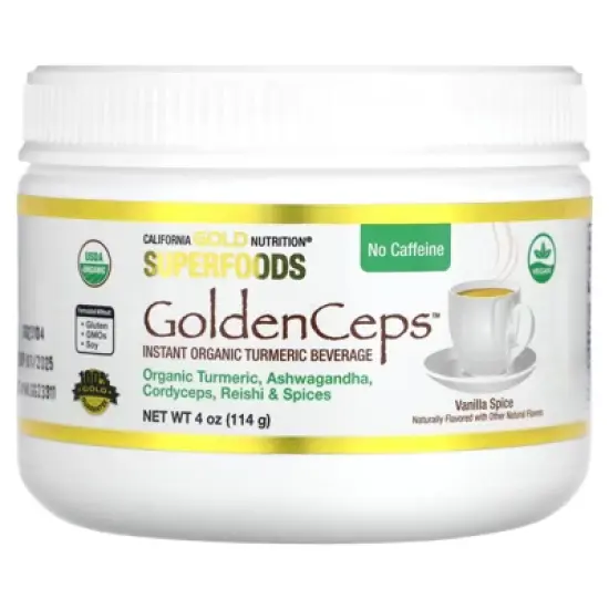 California Gold Nutrition Superfoods, GoldenCeps, Organic Turmeric with Ashwagandha, Cordyceps, and Reishi, 4 oz (114 g) image {5}