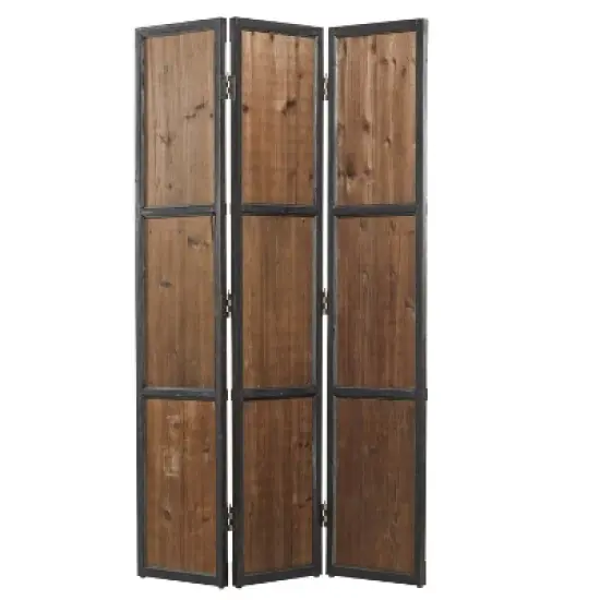 Farmhouse Carved Wood Panel Room Divider Screen Brown - Olivia & May image {5}