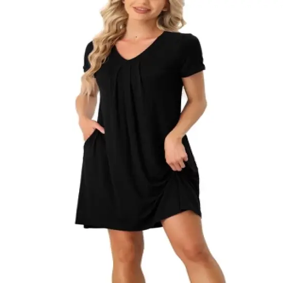 cheibear Womens Sleepwear Lounge Dress V-Neck with Pockets Soft Nightshirt Pajama Nightgown image {12}