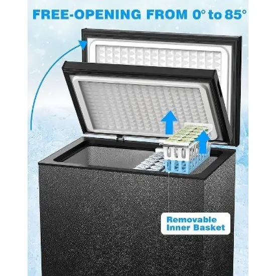 R.W.FLAME 3.5 Cu.Ft Chest Freezer with Removable Basket, Bottom Drain, Top-Opening Door, and Adjustable 7-Level Thermostat, Black image {4}