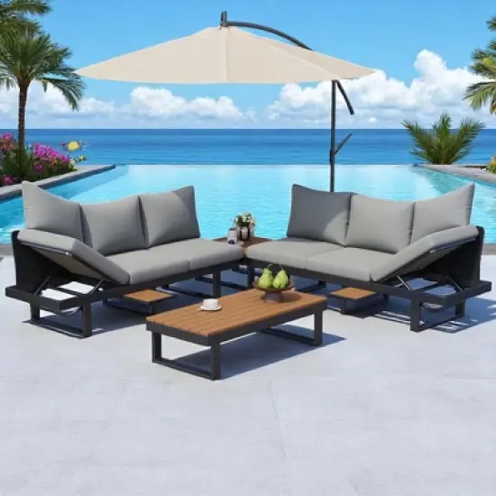 Outdoor Modular Sofa Set with Recliners, Patio Conversation Set Patio Seating Group Outdoor Daybed,Coffee Table for Patio,Garden image {16}