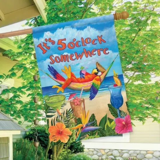5 O'clock Parrot Summer House Flag Tropical Beach Humor 28" x 40" Briarwood Lane image {2}
