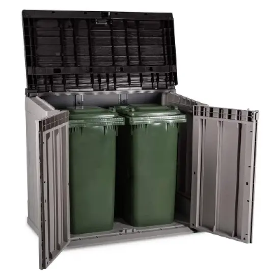 Toomax Stora Way All-Weather Outdoor XL Horizontal 5' x 3' Storage Shed Cabinet for Trash Can, Garden Tools, & Yard Equipment, Taupe Gray/Brown image {4}