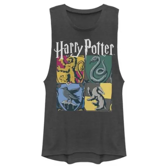 Junior's Harry Potter Hogwarts Houses Vintage Collage Festival Muscle Tee image {3}