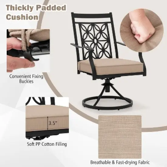 Tangkula Patio Metal Swivel Chairs Set of 4 Fabric Bistro Chairs w/ Curved Armrests image {4}