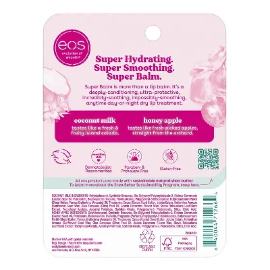 eos 24H Moisture Super Lip Balm - Coconut Milk & Honey Apple - 0.7 fl oz/2pk image {1}