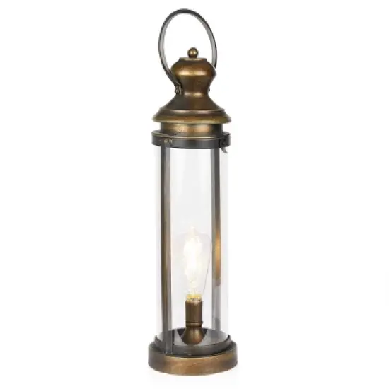 Alpine Corporation 21" Battery Gold Metal and Glass LED Indoor Outdoor Decorative Lantern Off-White: Iron Craftsmanship, 1-Year Warranty image {1}