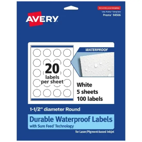Avery Waterproof Round Labels with Sure Feed, Print to the Edge image {8}