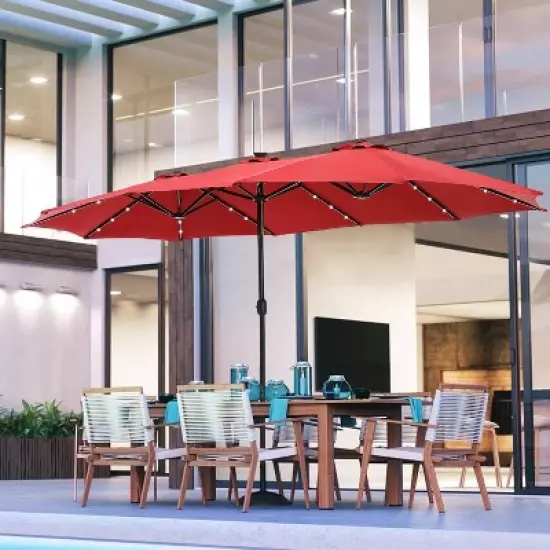 15' x 9' Rectangular Lit Outdoor Patio Market Umbrella with Extra Large Base and Sand Bags - Captiva Designs image {14}