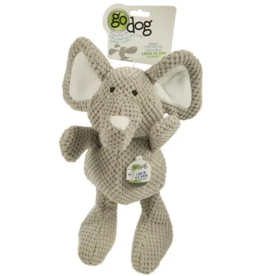 goDog Checkers Elephant Squeaky Plush Dog Toy, Chew Guard Technology - Gray, Large image {2}