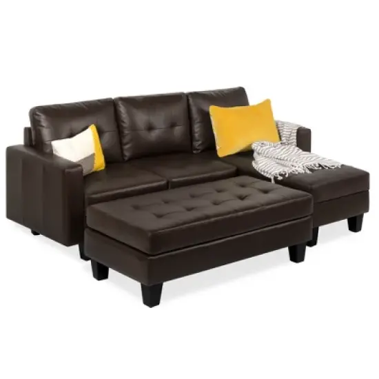 Best Choice Products 3-Seat L-Shape Tufted Faux Leather Sectional Sofa Couch Set w/ Chaise Lounge, Ottoman Bench image {8}