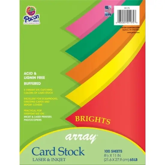 Pacon&reg; Bright Card Stock, 5 Assorted Colors, 8-1/2" x 11", 100 Sheets Per Pack, 2 Packs image {1}