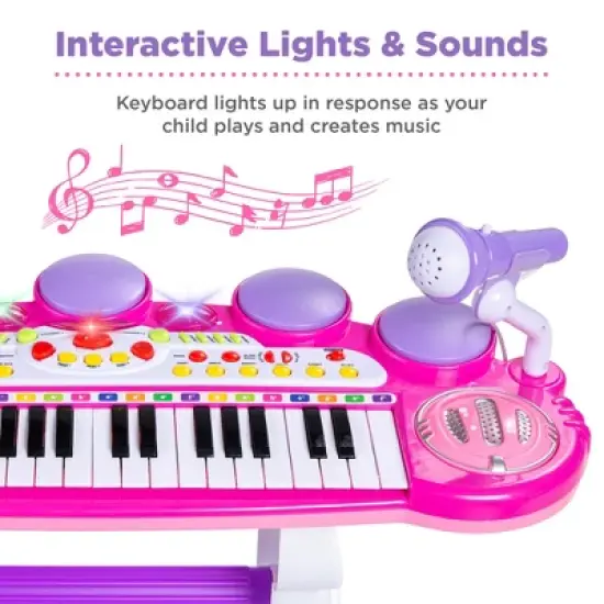 Best Choice Products 37-Key Kids Electronic Piano Keyboard w/ Multiple Sounds, Lights Microphone, Stool image {1}