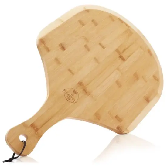 Pie Supply Bamboo Pizza Peel for Baking and Serving, Wood Paddle Cutting Board with Handle and Hanging Strap image {8}