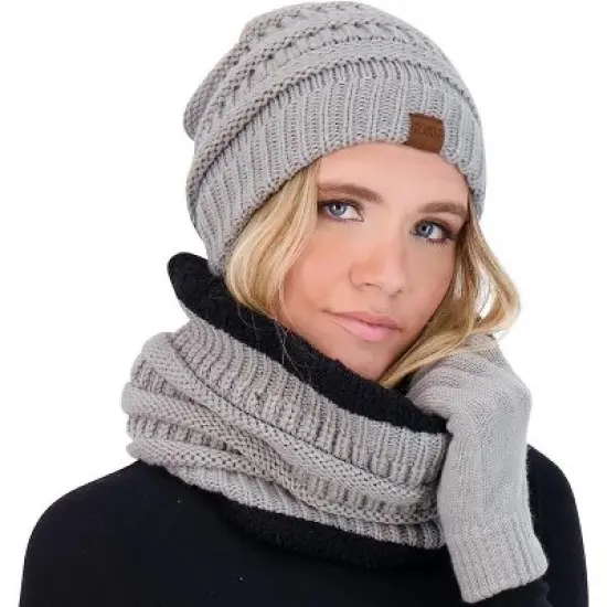 Women Winter Beanie Hat, Infinity Scarf, and Screen Friendly Gloves Set, Cold Weather Snow Gear for Adults image {3}
