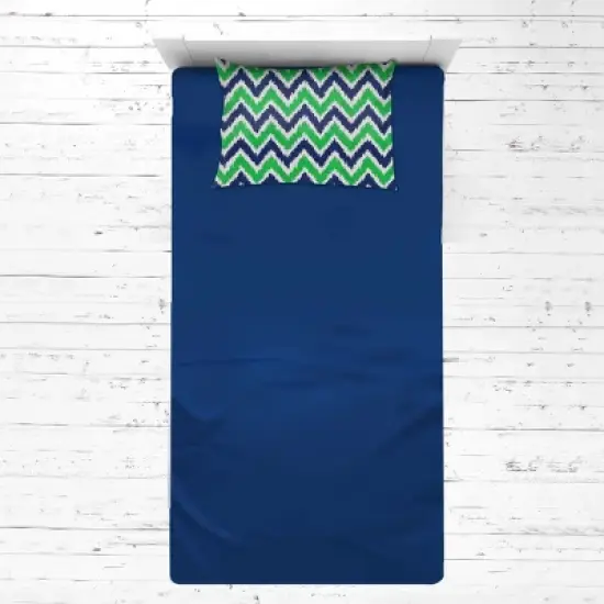 Bacati - MixNMatch Navy Green Chevron Dots 3 pc Toddler Sheet Set image {2}