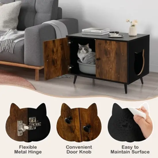 Tangkula Industrial Cat Litter Box Enclosure Hidden Washroom Cat House End Table Cabinet image {5}