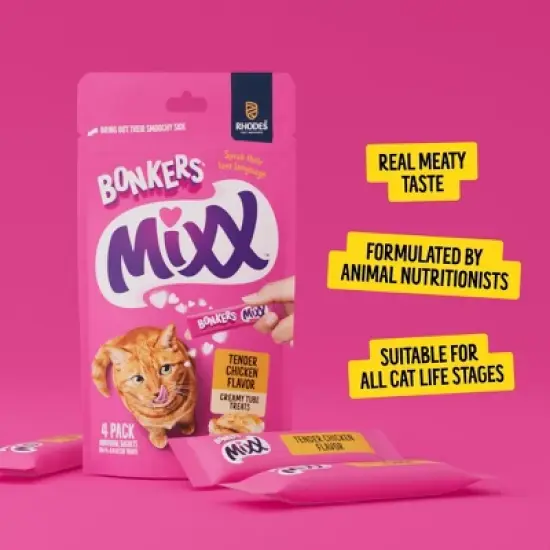 Bonkers Mixx Puree Chicken Flavor Cat Treats - 0.121lb/4ct image {3}
