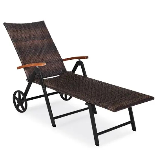 Tangkula Foldable Beach Sling Chair with 7 Adjustable Positions&Cushion Indoor Living Room Chaise Lounge image {2}