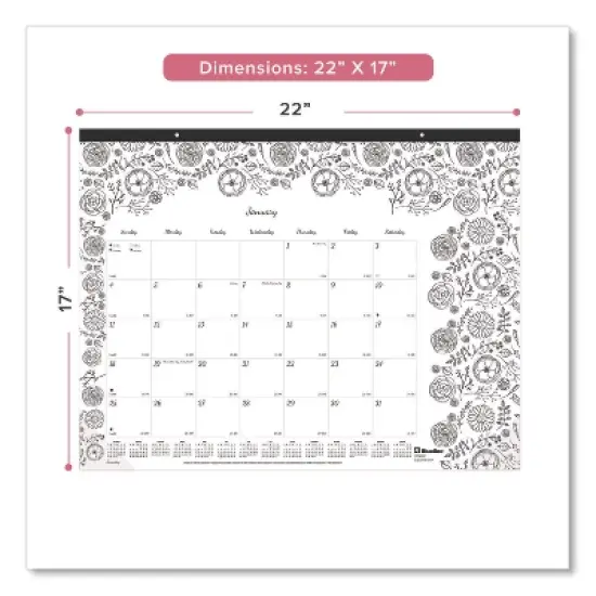Monthly Desk Pad Calendar, Monthly Coloring Artwork, 22 x 17, Black Binding, Clear Corners, 12-Month (Jan to Dec): 2026 image {1}