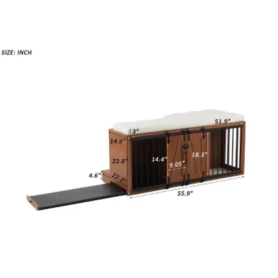 Ridstar 2 in 1 Dog Crate with Padded Seat & Sliding Barn Door-Brown image {8}