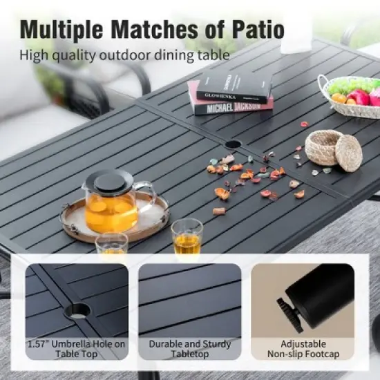 Captiva Designs 7pc Patio Dining Rectangular Steel Table & Pre-assembled Textilene Reclining Foldable Chairs image {2}