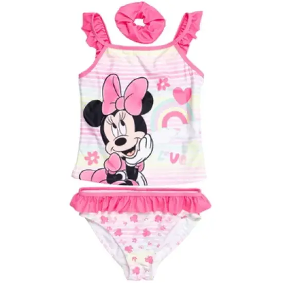 Disney Princess Princess Minnie Mouse Frozen Belle Elsa Princess Anna Baby Girls Tankini Top Bikini Bottom and Scrunchie 3 Piece Swimsuit Set Infant image {8}