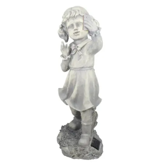 Northlight 18" Distressed Gray Girl with Cell Phone Solar Powered LED Lighted Outdoor Patio Garden Statue image {1}