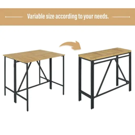 5-Piece Outdoor Patio Wicker Bar Set with Foldable Acacia Wood Top with 4 Stools and 1 Table,Brown - ModernLuxe image {9}