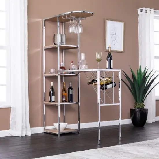 Befail Serving Table with Bar Storage Natural/Chrome - Aiden Lane image {2}