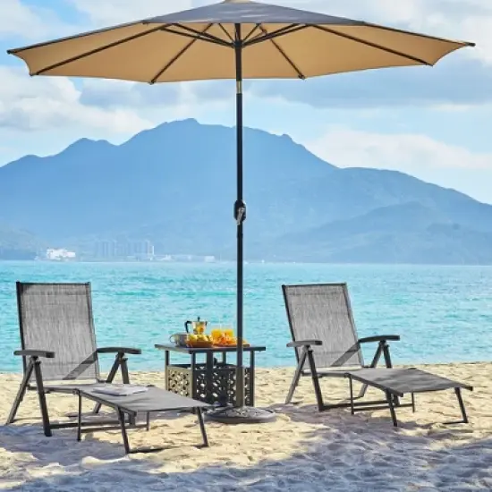 Yaheetech 2pcs Outdoor Chaise Lounge Portable Texteline Bed image {1}