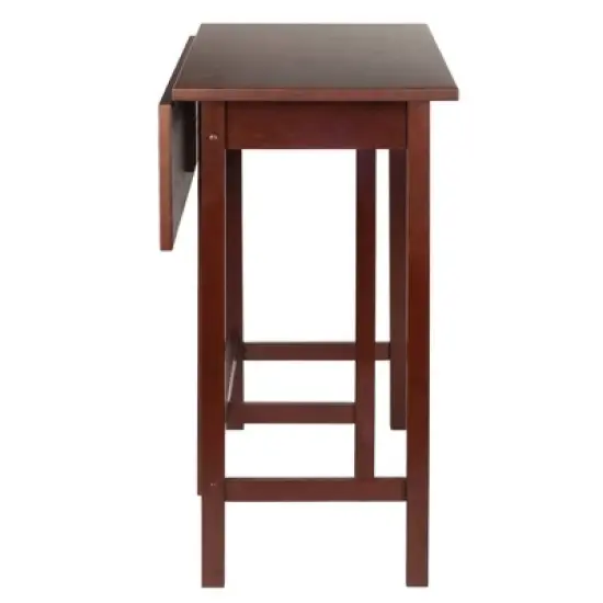 3pc 24" Lynnwood High Drop Leaf Counter Height Extendable Dining Table Set with Saddle Seat Stool Walnut - Winsome image {6}