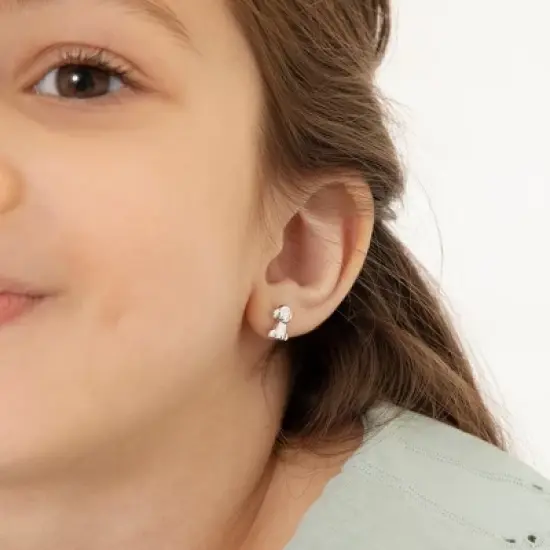 Girls' Puppy Dog Screw Back Sterling Silver Earrings - In Season Jewelry image {2}
