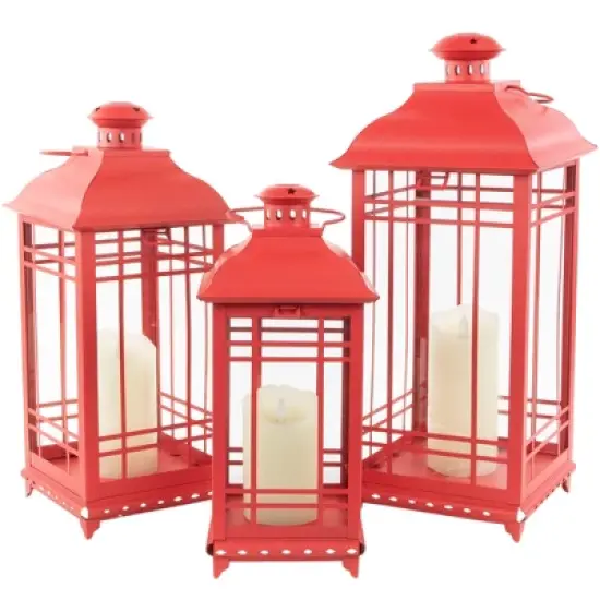 Northlight Set of 3 Red Mission Style Candle Lanterns 19.5" image {1}