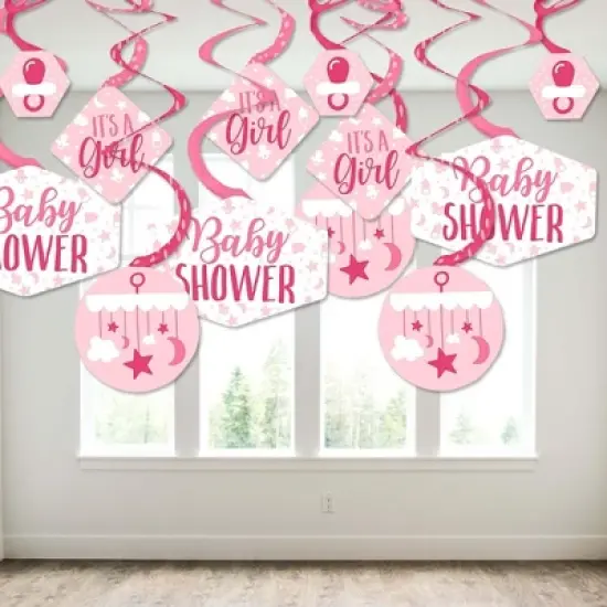 Big Dot of Happiness It's a Girl - Pink Baby Shower Hanging Decor - Party Decoration Swirls - Set of 40 image {2}