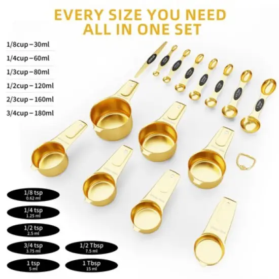 SUGIFT 15-Piece Stainless Steel Measuring Cups and Spoons Set with Dual-Sided Design, Magnetic Nesting for Dry and Liquid image {2}