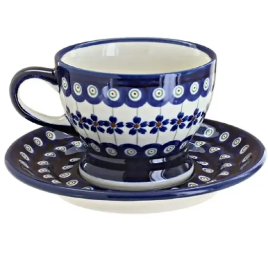 Blue Rose Polish Pottery 1236-1237 Zaklady Pedestal Cup & Saucer image {3}