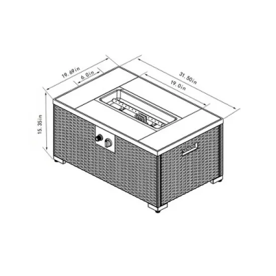 32" Propane Gas Fire Pit Table, 50000 BTU Rectangular Fire Pit, Tile Tabletop with Beautiful Wicker Base for Outside Patio Deck Garden Courtyard-Brown image {13}