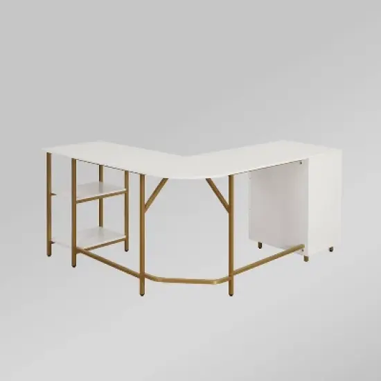 L Shape Home Office Two-Tone Desk with Storage - Techni Mobili image {5}