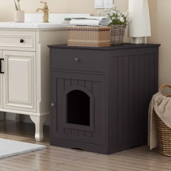 Racxily Wooden Pet House Cat Litter Box Enclosure with Drawer, Side Table, Indoor Pet Crate, Cat Home Nightstand image {7}