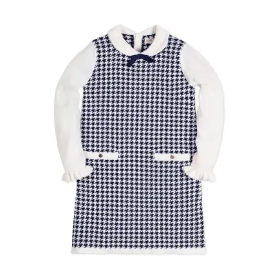 Hope & Henry Girls' Long Sleeve French Blocked Peter Pan Collar Sweater Dress, Toddler image {8}