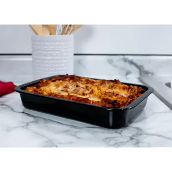 Elanze Designs Large 9x13 inch Stoneware Porcelain Baking Dish With Stainless Steel Rack, Black image {4}