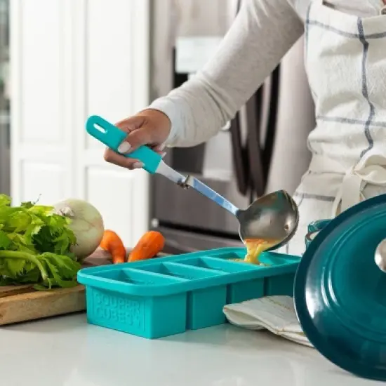 Souper Cubes Food Freezing Tray with Lid Aqua Blue: Silicone Freezer Tray, Stackable, Dishwasher & Oven Safe image {1}