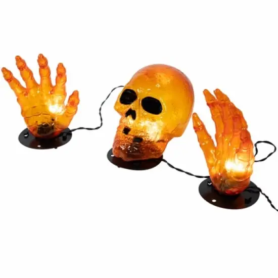 Northlight LED Lighted Skull and Hands Outdoor Halloween Decoration - 4' Black Wire - Orange image {5}