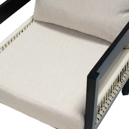 4-Piece Patio Set Outdoor Sofa Set with 1 Table, 1 Loveseat and 2 Single Chairs, Beige/Gray/Dark Blue-ModernLuxe image {12}